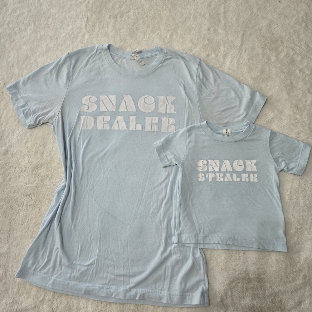 Light Blue Mommy & Me Snack Dealer & Stealer Shirt Set